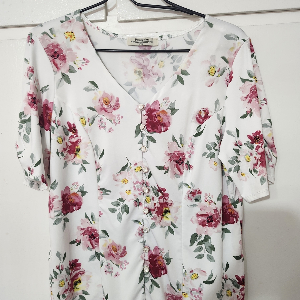 Floral Button-Down Top by Karen Scott - White and Pink